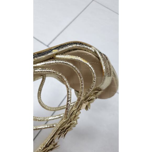 Chanel Gold Leather Camellia Ankle Strap Sandals - Size 40 - Picture 10 of 12